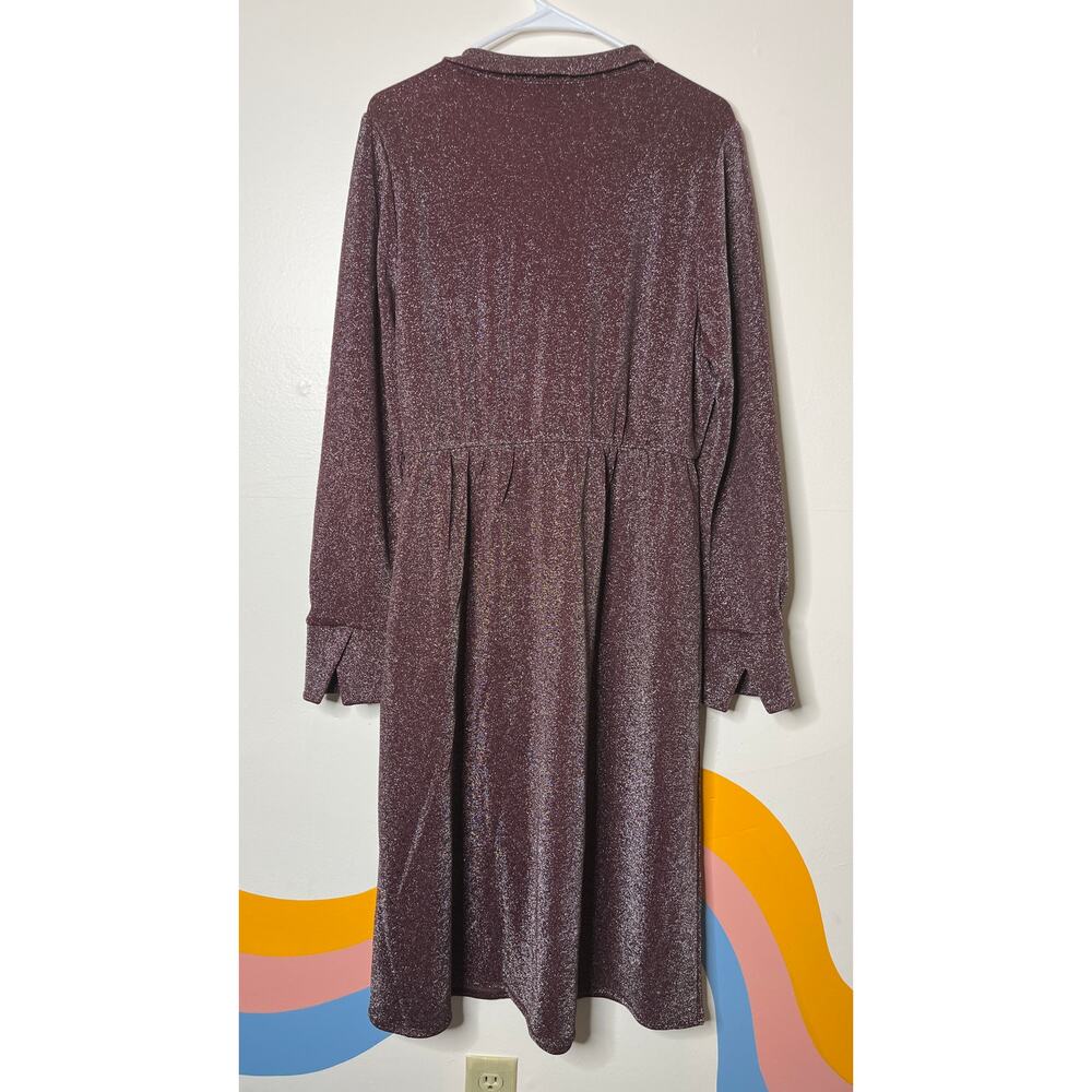 Lane Bryant Faux Wrap Sparkly Midi‎ Dress 14/16 Glam Long Sleeve Purple Glitter - Picture 2 of 6